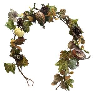 Fall Garland with Pumpkins Gourds & Pinecones Rustic Farmhouse Autumn Decor 70"